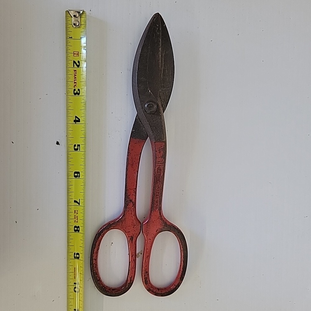 Vintage Sears Tin Snips 45430 Red Handles Drop Forged USA 10.5"